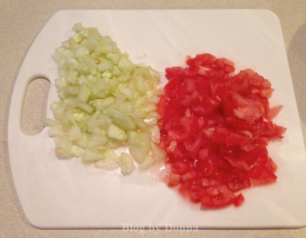 Dice cucumber and tomato for Tuna #flatout Flatbread Sandwich