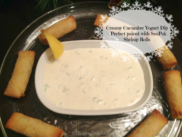 Creamy Cucumber Yogurt Dip for SeaPak Shrimp Spring Rolls #PakTheParty #shop #cbias