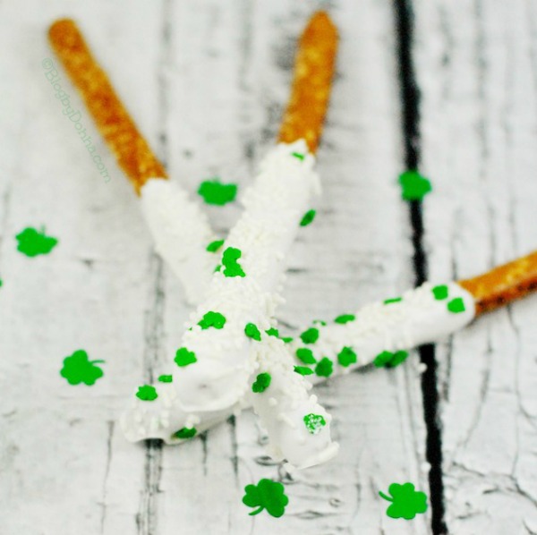 St. Patrick's Day Candy Coated Pretzel Rods – White with Sprinkles