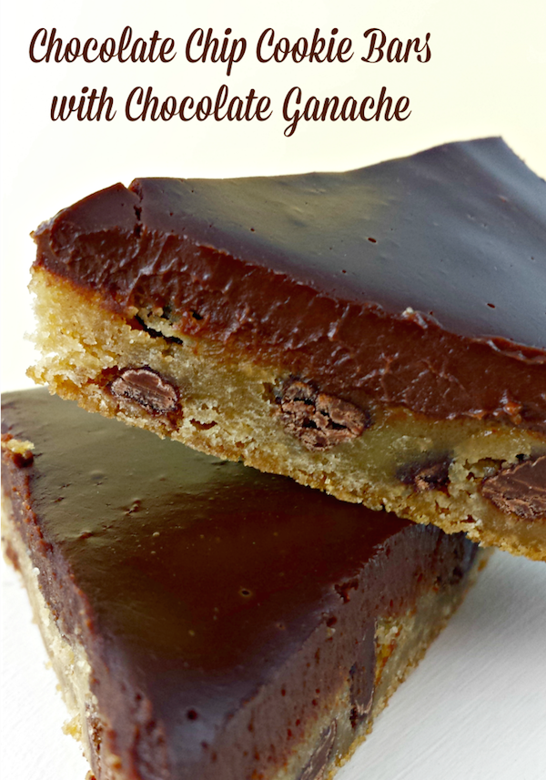 Chocolate Chip Cookie Bars with Chocolate Ganache Topping #recipe
