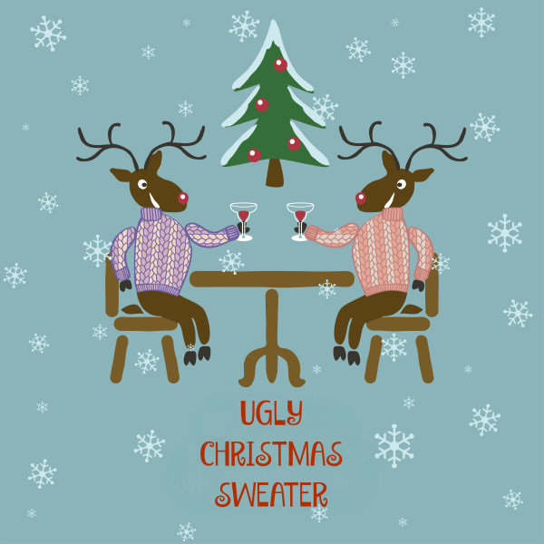 ugly Christmas sweater with reindeers graphic