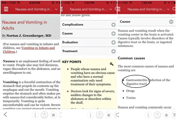 Merck Manual Consumer app symptoms vomiting gastroenteritis
