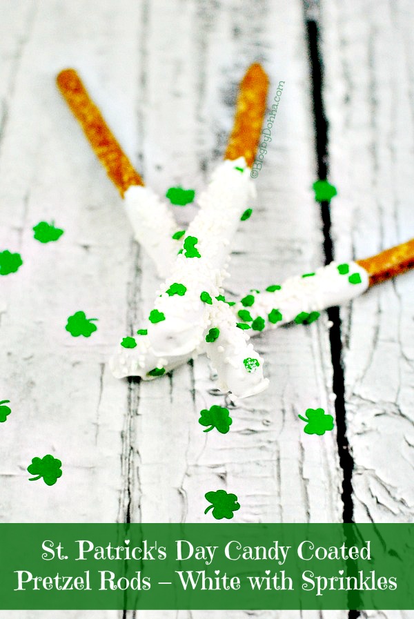 St. Patrick's Day Candy Coated Pretzel Rods – White with Sprinkles