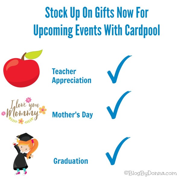 Stock up on gifts for upcoming events like graduations and Teacher Appreciation with Cardpool...