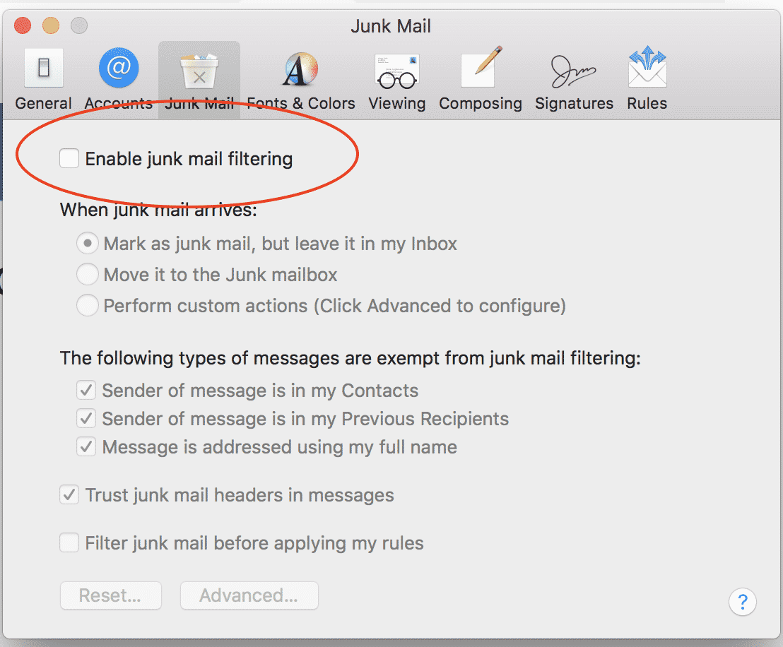 Mac Junk Mail filter