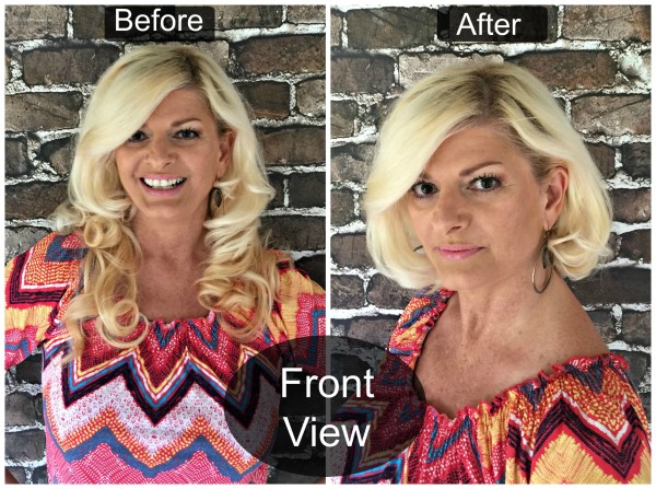 Before and After Front View faux bob long hair