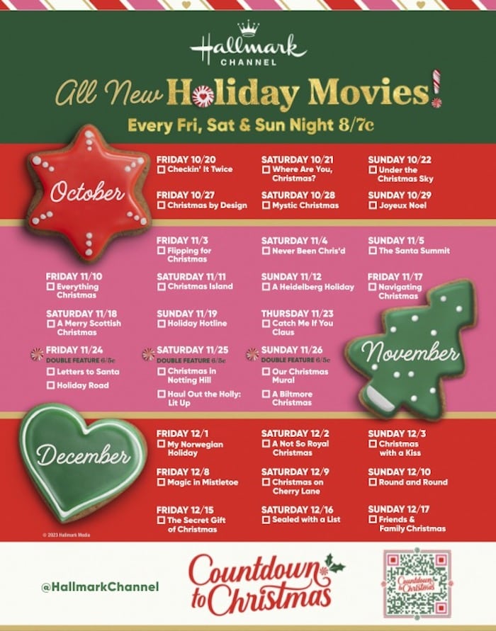 Hallmark Channel 31 days of Christmas movie premiere dates